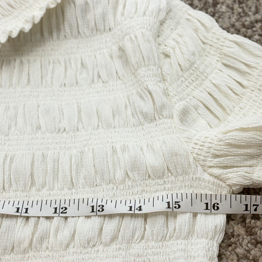 Maeve Anthropologie Smocked Blouse Women SM Ivory Ruffle Button Front Cropped - Picture 8 of 9